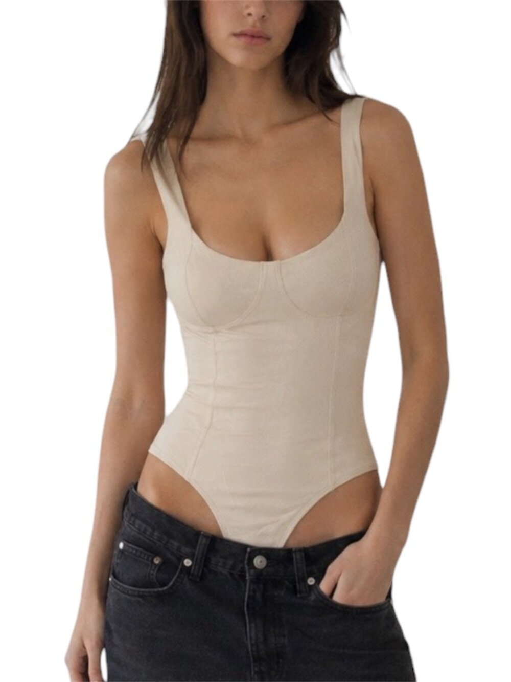 Size S Abercrombie & Fitch Beige Bustier Bodysuit
